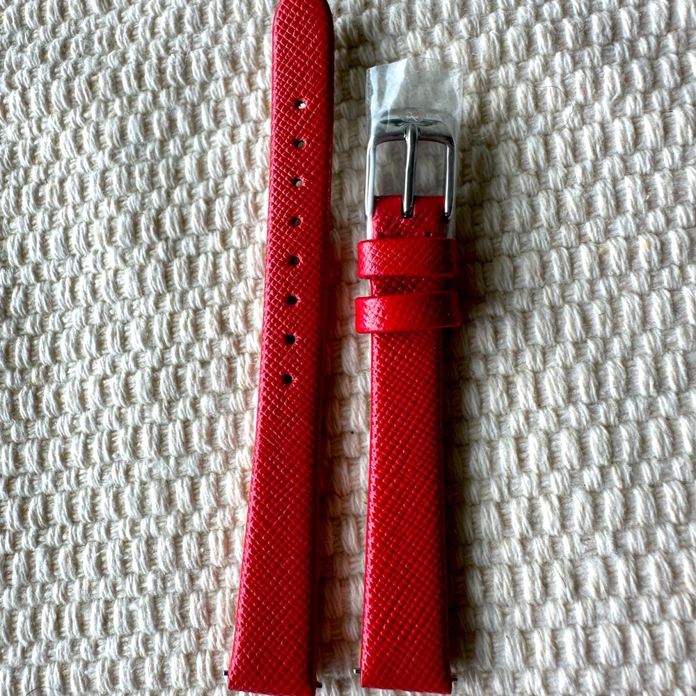 Michele watch red stamped leather strap